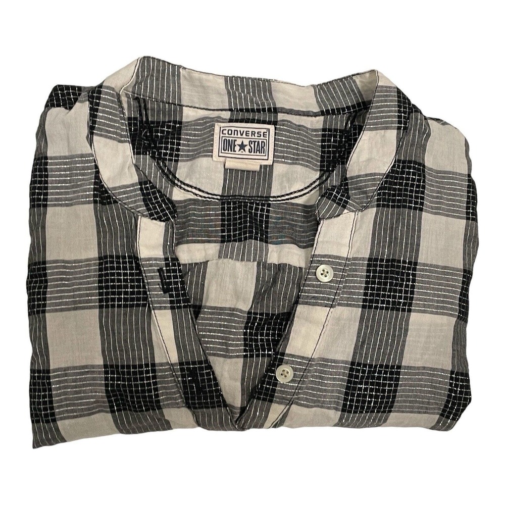 Converse One Star Women's Black & White Plaid Long Sleeve Button Up Shirt Size L - Picture 2 of 4